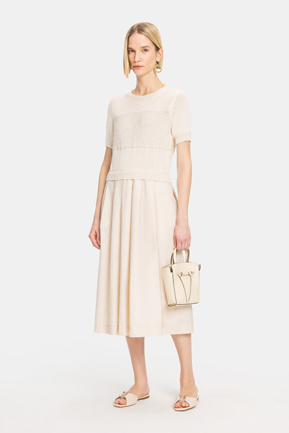 BEIGE SHORT SLEEVE MIDI DRESS