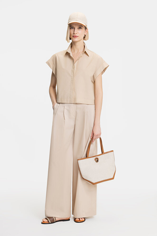 BEIGE WIDE LEG TROUSERS