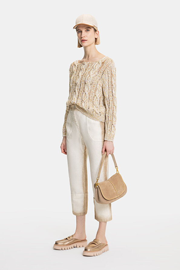 BEIGE BATIK SKINNY LEG TROUSERS