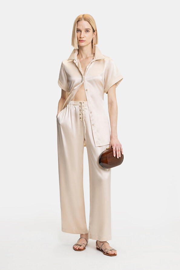 BEIGE WIDE LEG TROUSERS