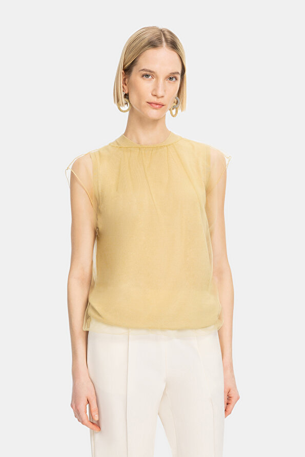 YELLOW BASIC / ROUND NECKLINE SLEEVELESS BLOUSE