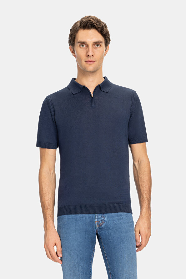 NAVY BLUE POLO NECK SHORT SLEEVE TSHIRT