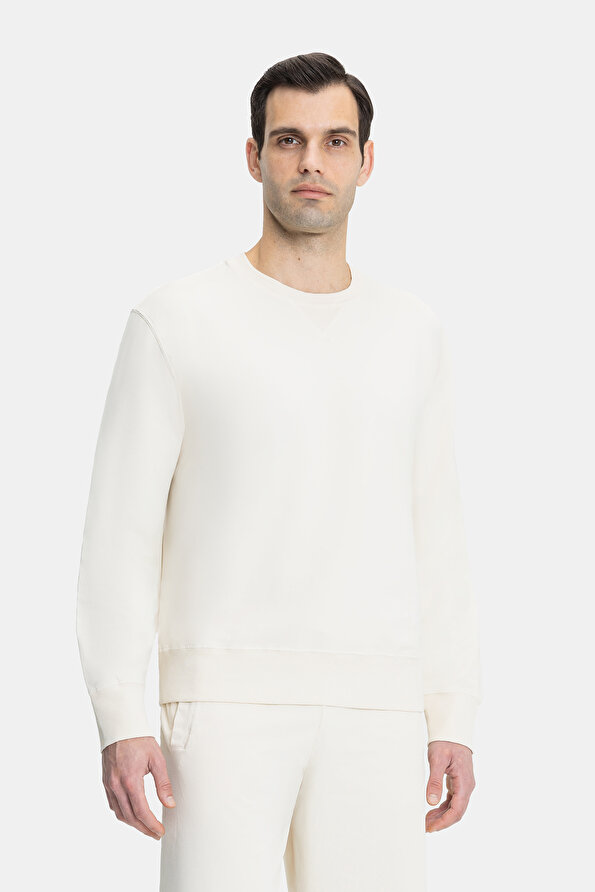 WHITE BASIC / ROUND NECKLINE SWEATSHIRT