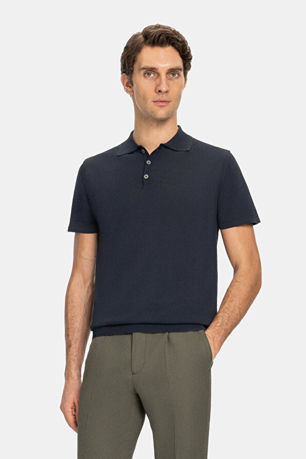 NAVY BLUE POLO NECK SHORT SLEEVE TSHIRT