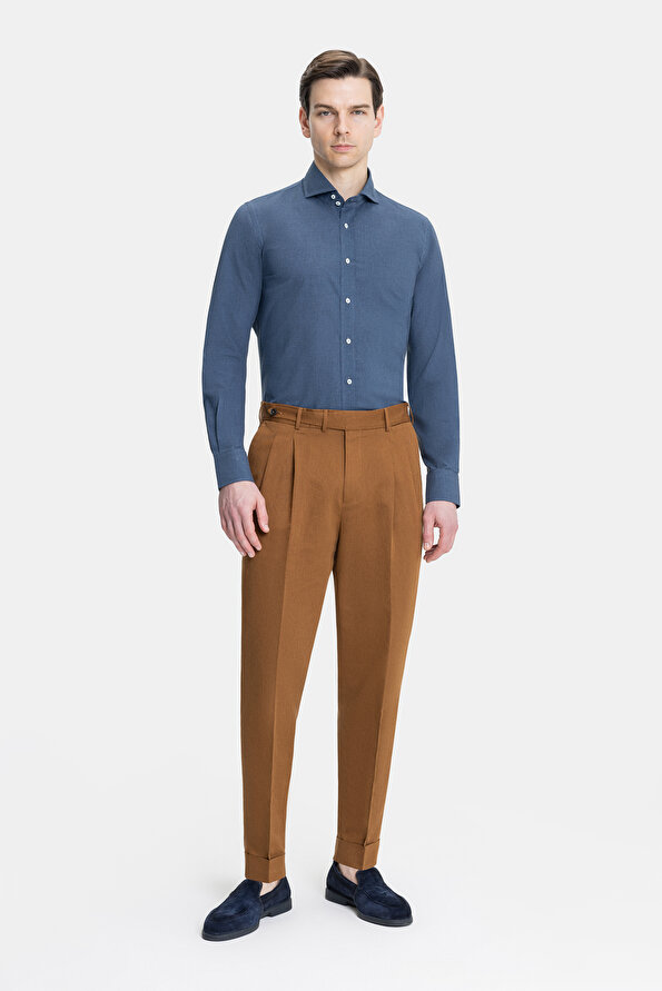 RED BROWN PLAIN DIAGONAL TROUSERS