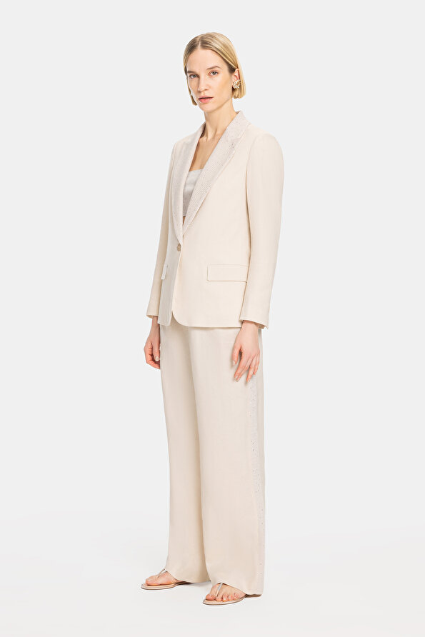 BEIGE STRAIGHT CUT TROUSERS