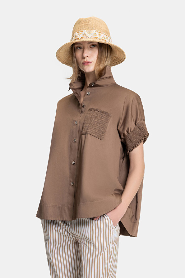 LIGHT BROWN SHORT SLEEVE SHIRT