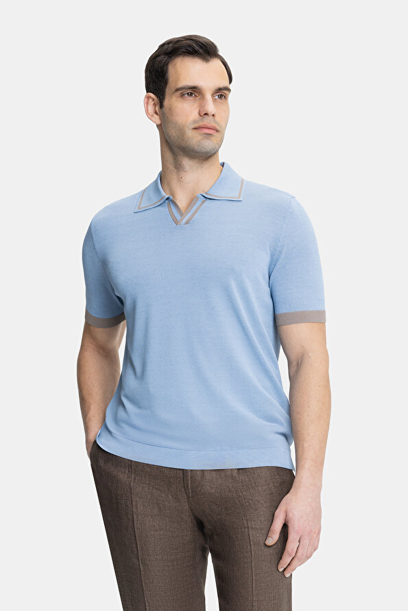 BLUE POLO NECK SHORT SLEEVE TSHIRT