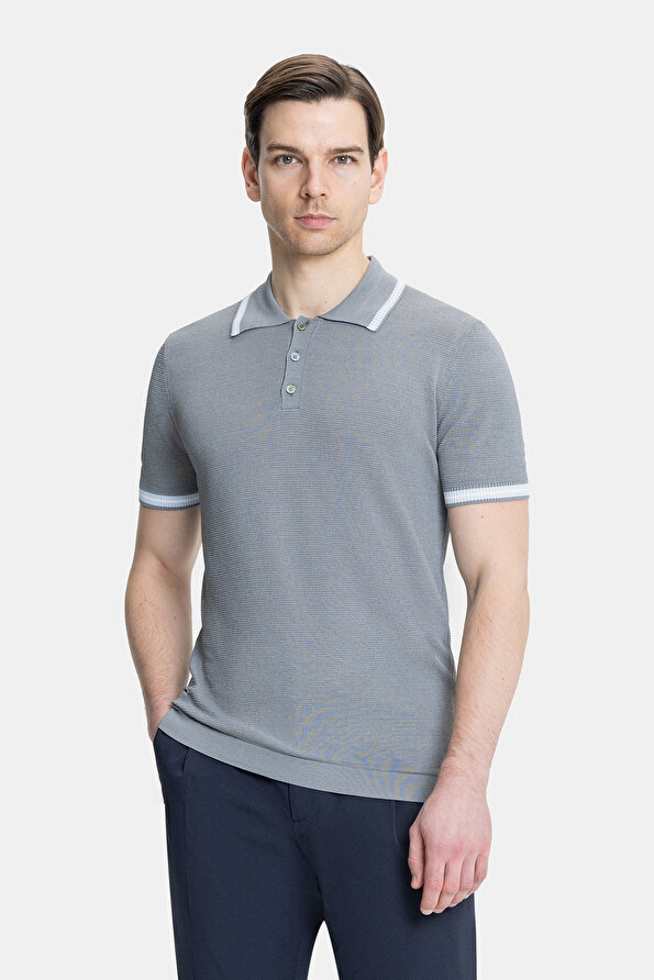 GREY POLO NECK SHORT SLEEVE TSHIRT