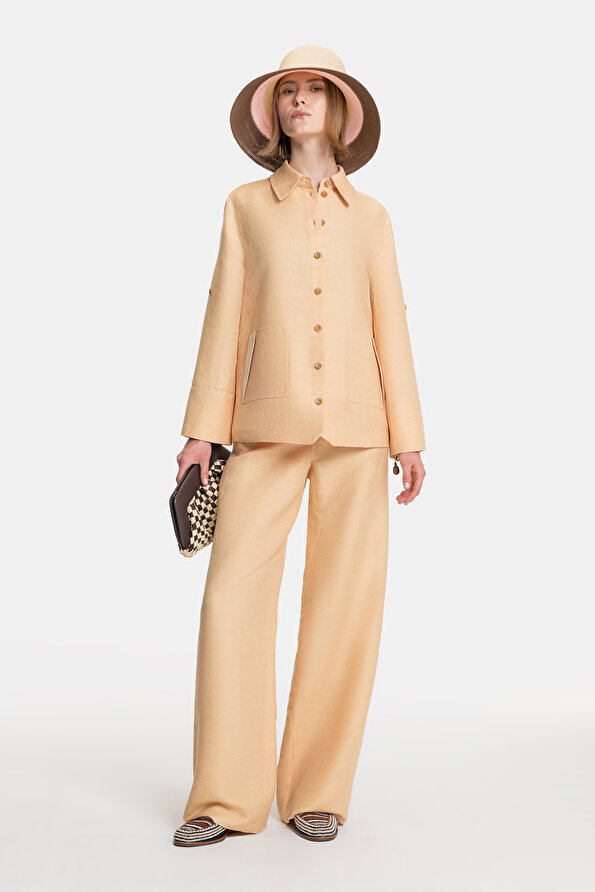 BEIGE WIDE LEG TROUSERS