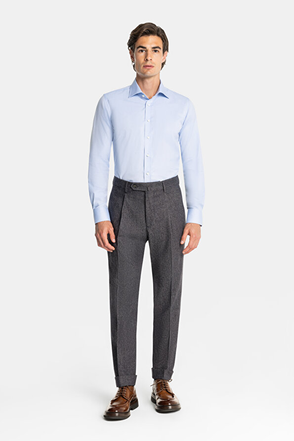 NAVY BLUE FLANNEL MELANGE TROUSERS