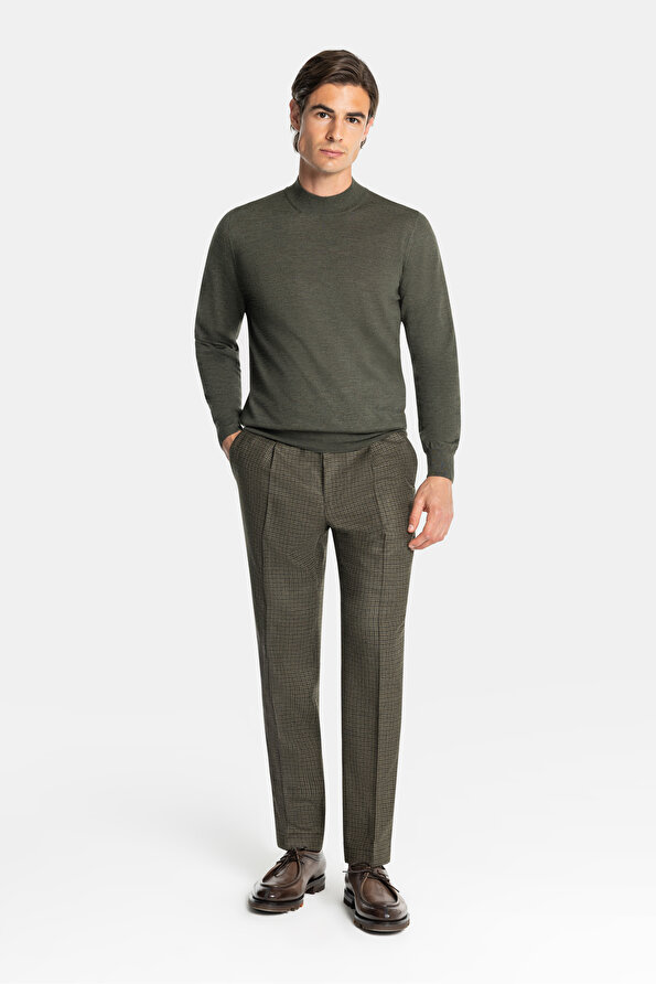 KHAKI PIED DE POULE TROUSERS