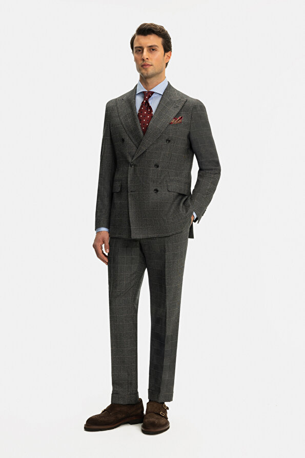 GREY SURPLICE NECKLINE (CROSS-OVER NECKLINE) WOOL/CASHMERE SUIT