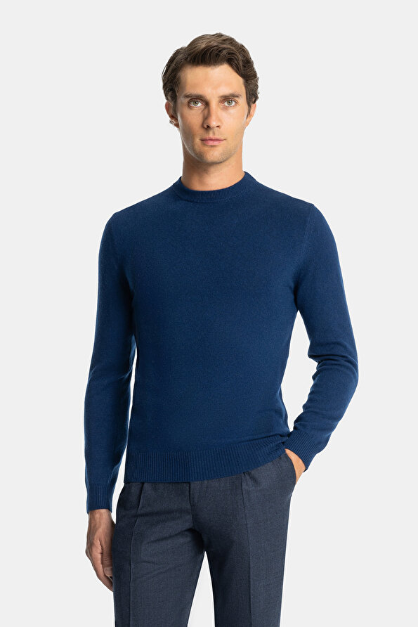 NAVY BLUE BASIC / ROUND NECKLINE TRICOT