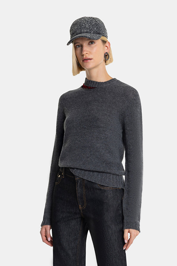 ANTHRACITE BASIC / ROUND NECKLINE TRICOT