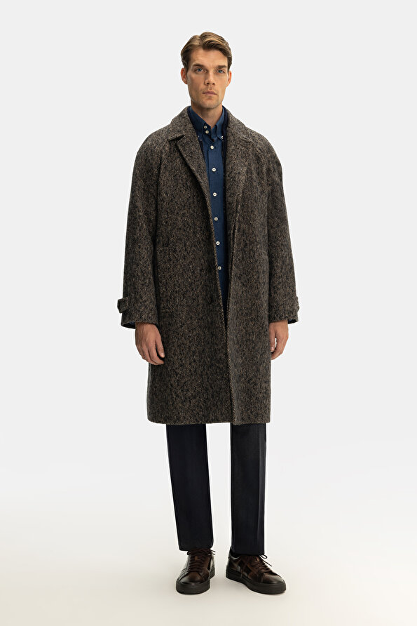 SMOKED HERRINGBONE WOOL POLYAMIDE TOPCOAT