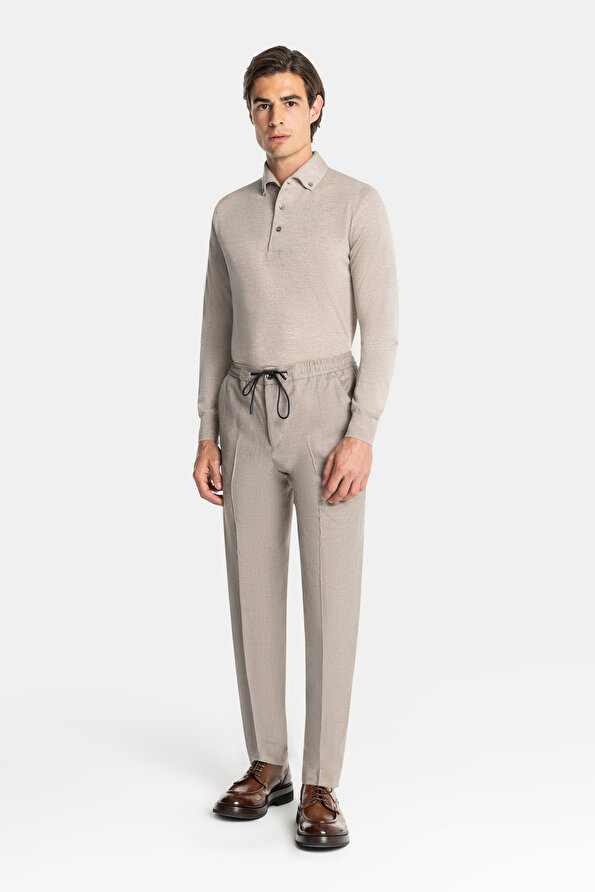 LIGHT BEIGE FLANNEL MELANGE TROUSERS