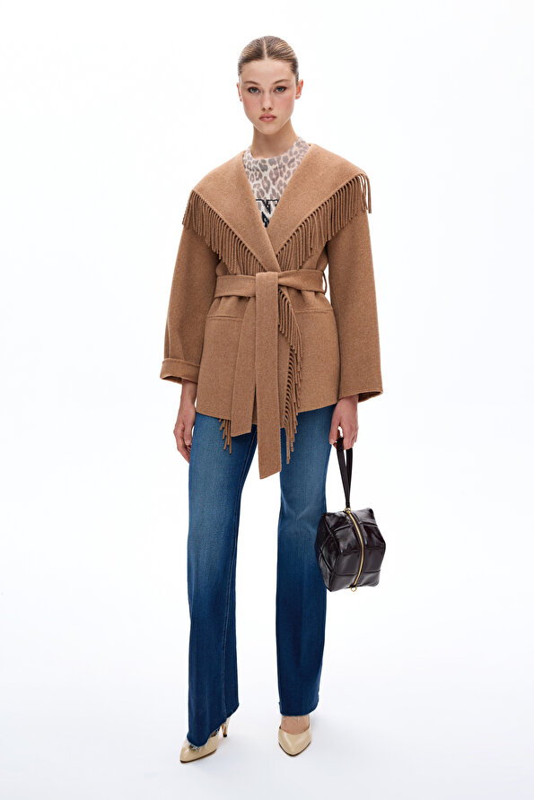 TABA KUŞAKLI YÜN CEKET