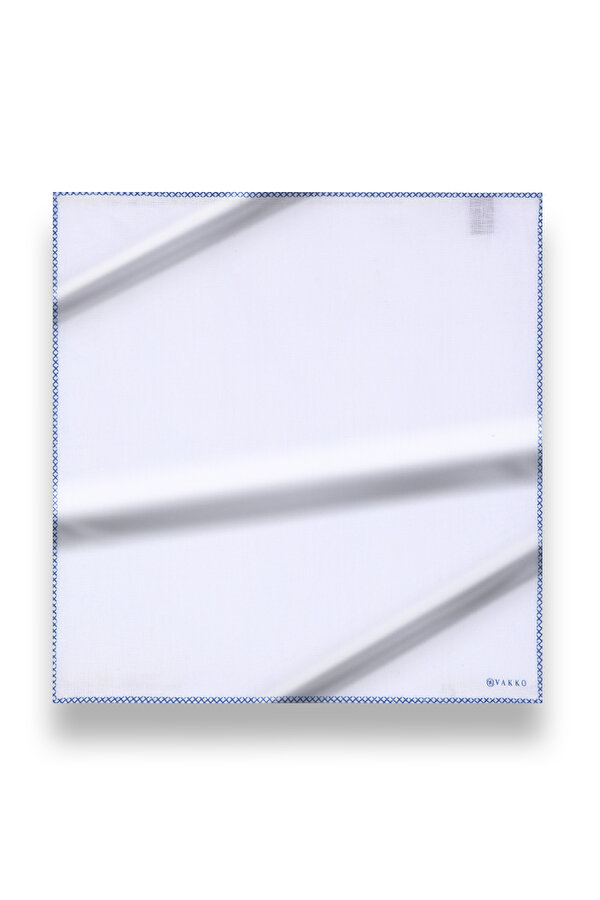 BINDING DETAILED BLUE WHITE HANDKERCHIEF