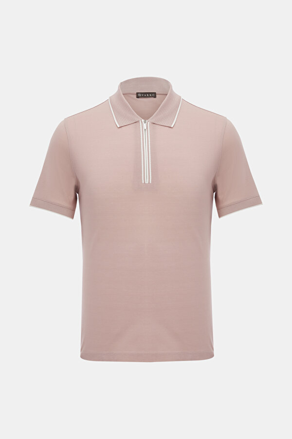 PEMBE POLO YAKA KISA KOLLU T-SHİRT