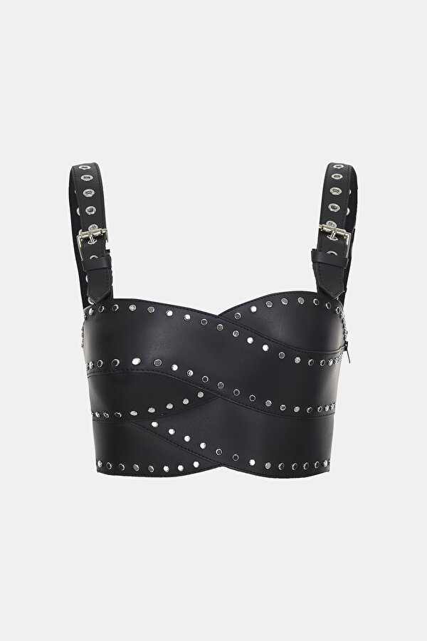 BLACK SLEEVELESS SUSPENDER BLOUSE