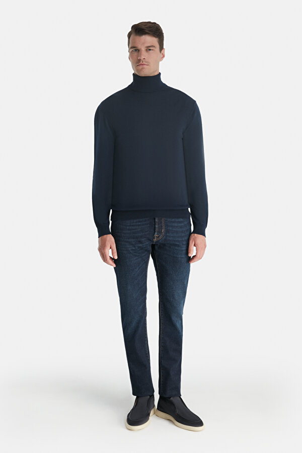 NAVY BLUE WOOL TRICOT JERSEY