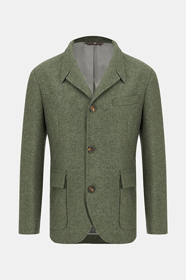 LIGHT GREEN BUTTONED WOOL/POLYAMIDE JACKET