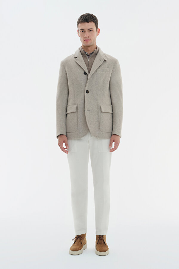 BEIGE BUTTONED WOOL/POLYAMIDE JACKET