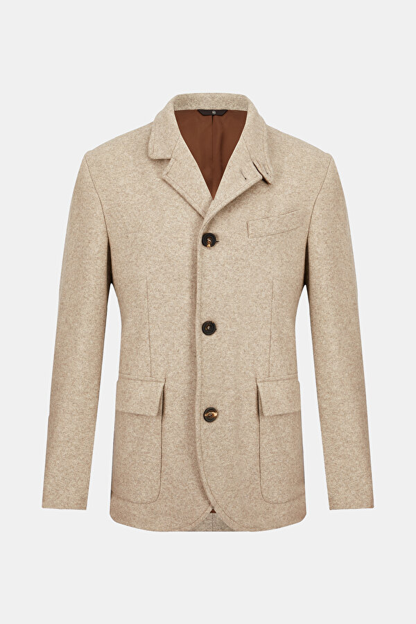 BEIGE BUTTONED WOOL/POLYAMIDE JACKET 6