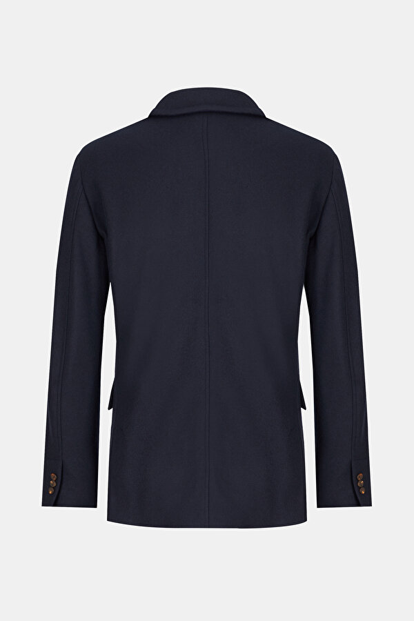 NAVY BLUE BUTTONED WOOL/POLYAMIDE JACKET 2