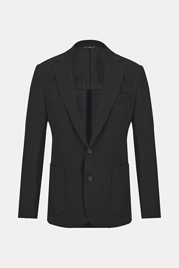 BLACK BUTTONED WOOL/POLYAMIDE JACKET
