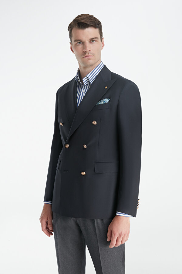 NAVY BLUE SURPLICE NECKLINE (CROSS-OVER NECKLINE) JACKET