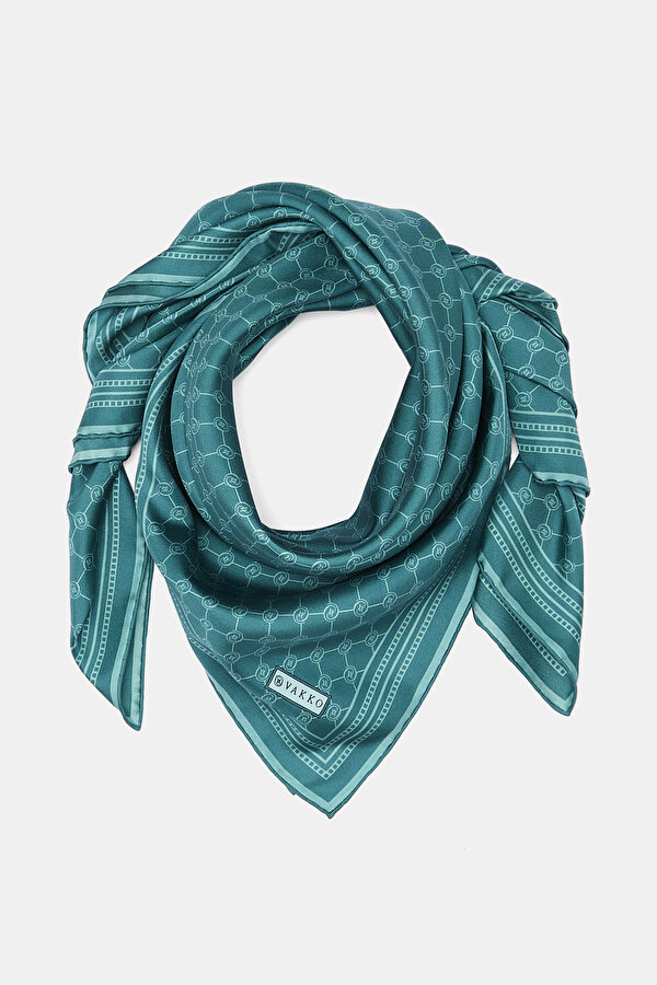EMERALD GREEN MONOGRAM TWILL SCARF 2