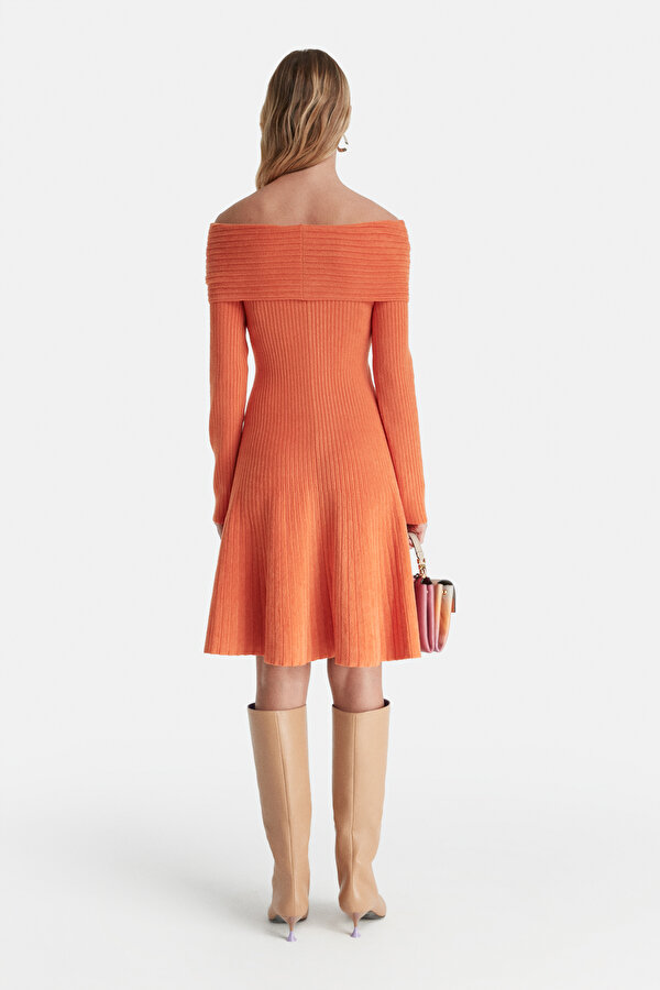 ORANGE LONG SLEEVE MİDİ DRESS 2
