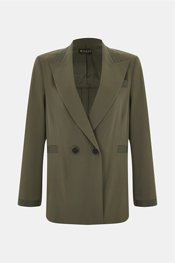 KHAKI SURPLICE NECKLINE (CROSS-OVER NECKLINE) JACKET