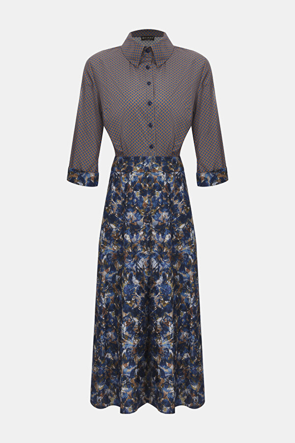 MULTICOLOR 3/4 SLEEVES MİDİ DRESS