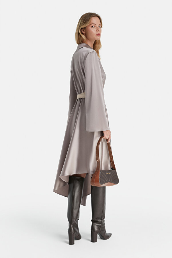 GREY LONG SLEEVE MİDİ DRESS 2