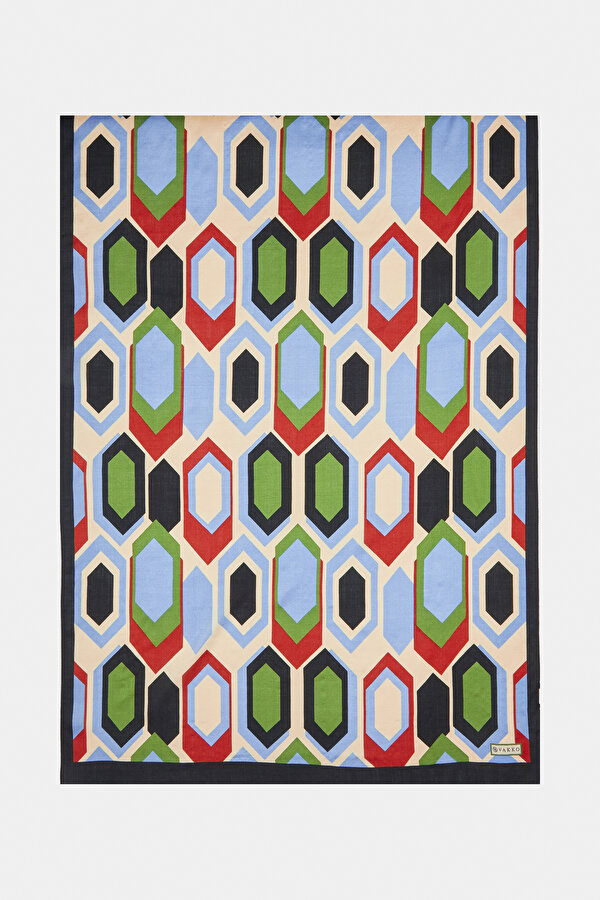 BLACK GEOMETRIC DESIGN VOILE SILK SHAWL
