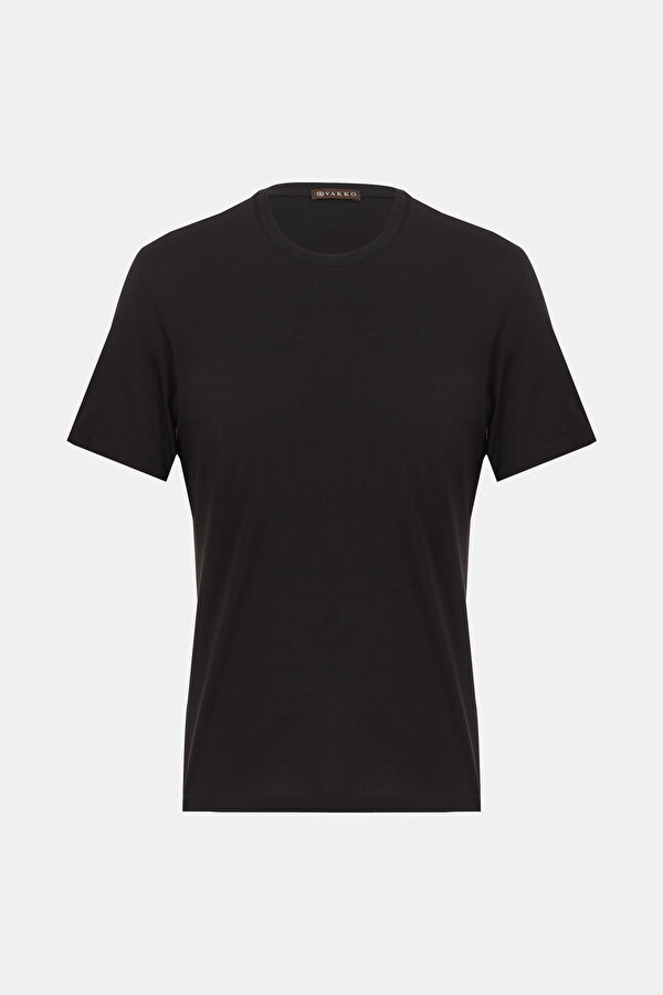 SIYAH O YAKA KISA KOLLU T-SHIRT