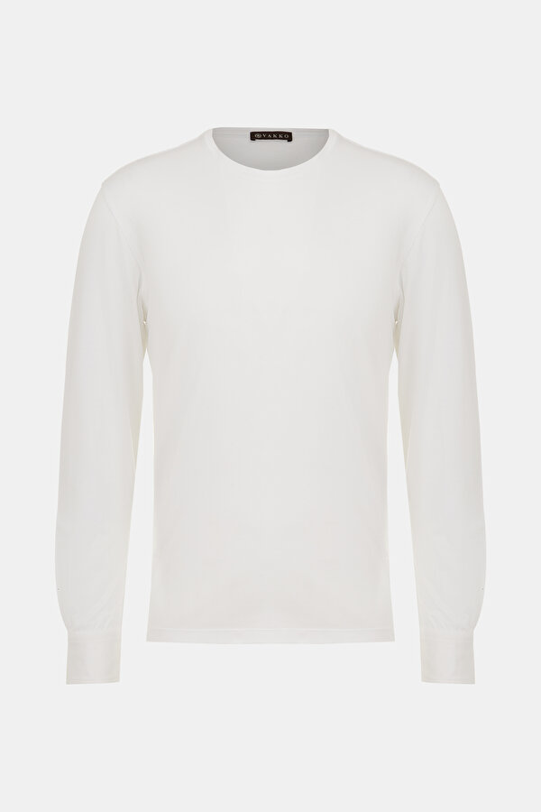 BEYAZ O YAKA UZUN KOLLU T-SHIRT