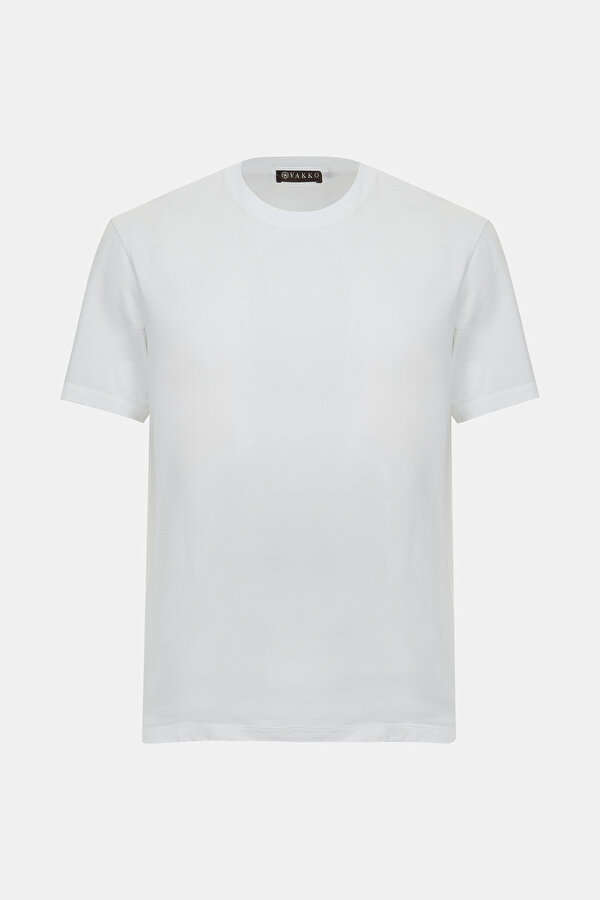 BEYAZ O YAKA KISA KOLLU T-SHIRT