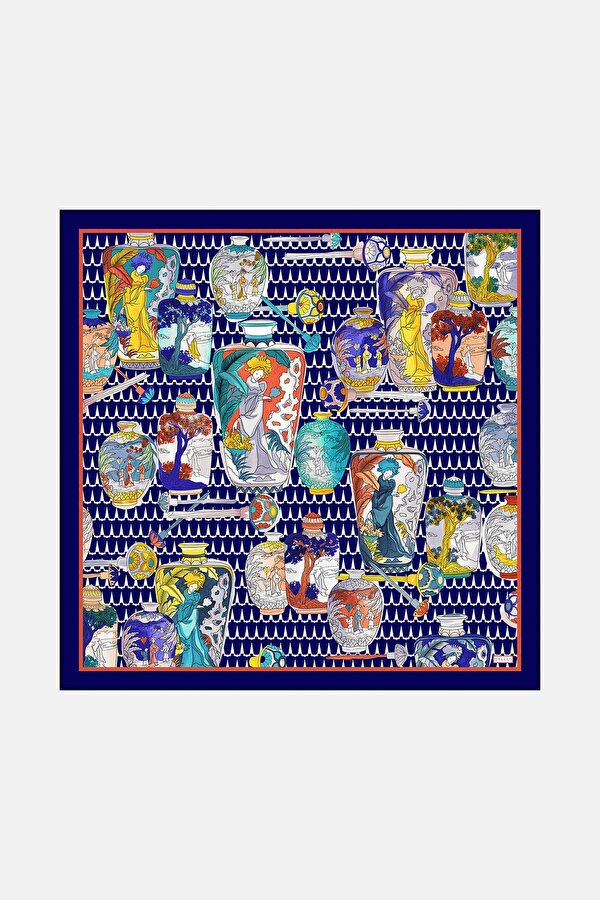 ROYAL BLUE OBJECT DESIGN TWILL SCARF