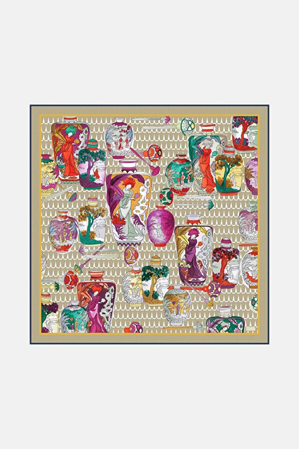 BEIGE OBJECT DESIGN TWILL SCARF