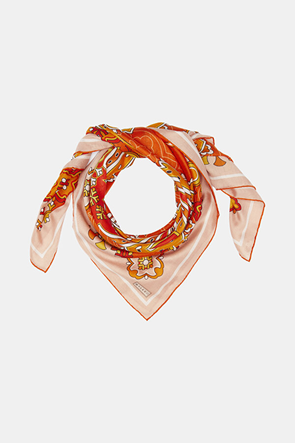 DARK ORANGE PAISLEY PATTERNED VOILE SILK SCARF 2