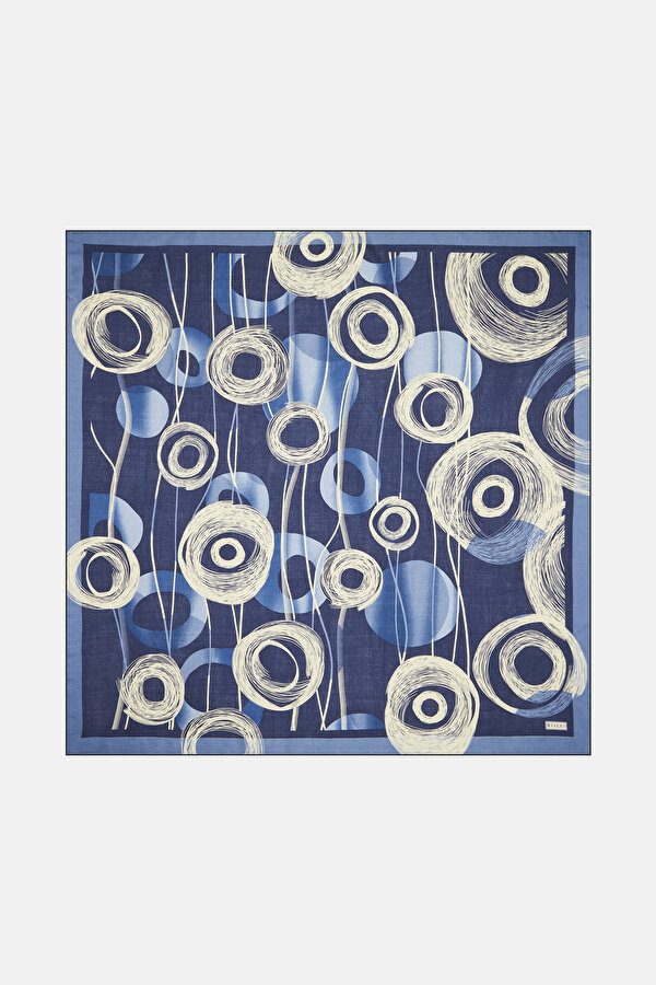 BLUE GEOMETRIC DESIGN VOILE SILK SCARF