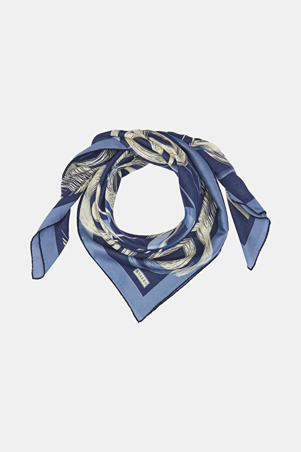 BLUE GEOMETRIC DESIGN VOILE SILK SCARF 2