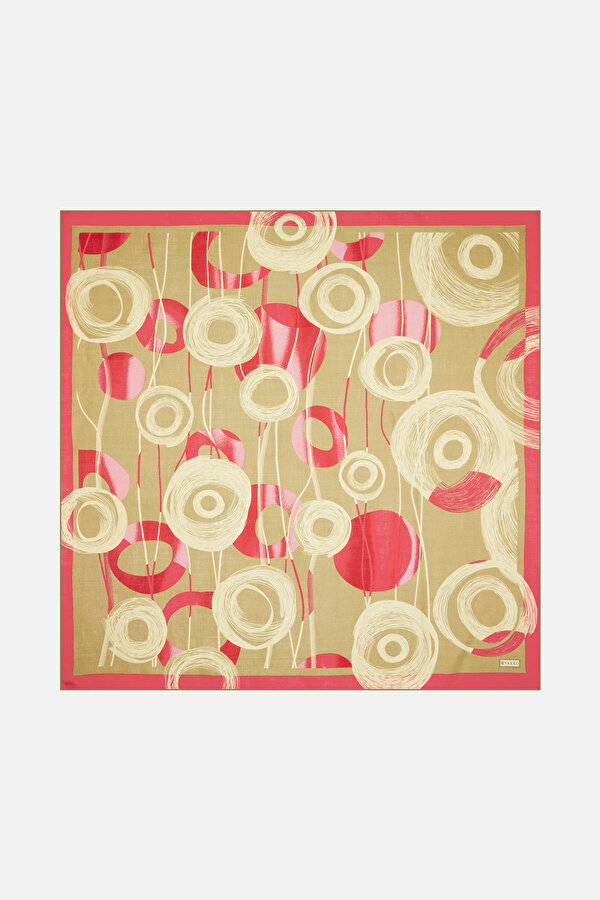 PINK GEOMETRIC DESIGN VOILE SILK SCARF
