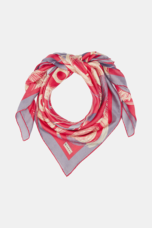 PEMBE GEOMETRIK DESENLI VUAL İPEK EŞARP 2