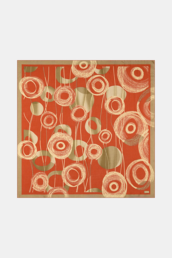 BEIGE GEOMETRIC DESIGN VOILE SILK SCARF