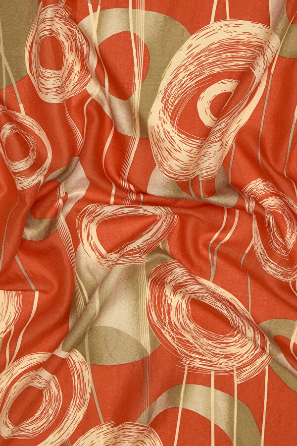 BEIGE GEOMETRIC DESIGN VOILE SILK SCARF 2
